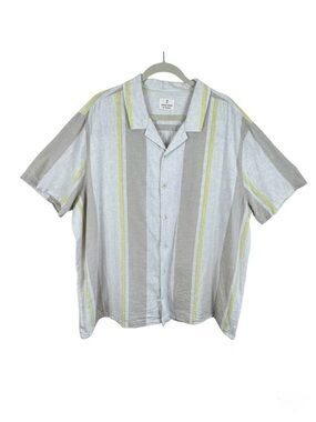 Mutual Weave Linen Cotton Beachy Resort Striped Short Sleeve Button Up Men's 2XL